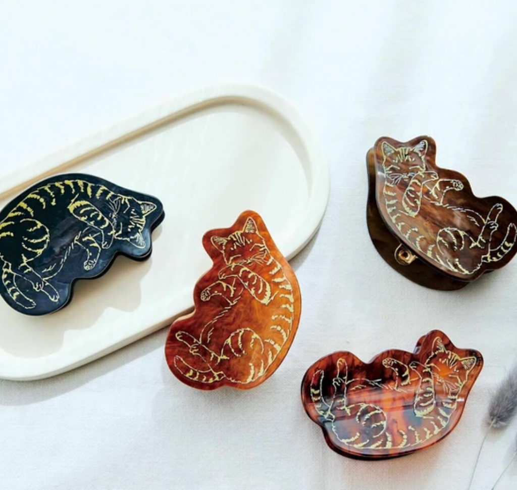 FELISSIMO black & gold cat hairclips